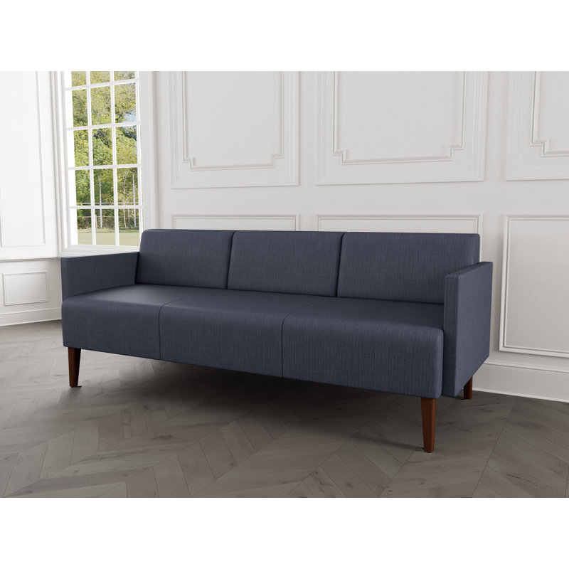 Luxe Lounge Reception Sofa, Plot Line Navy, Walnut Wood