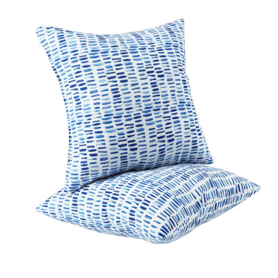 Paquet de 2 coussins décoratifs rayés à motif de paille 18 x 18 pouces pour le jardin, le porche et la piscine, bleu uni