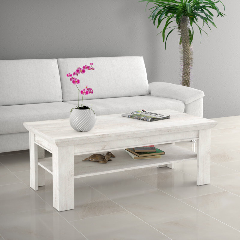 Aleisha Four Leg Coffee Table with Storage, White pine