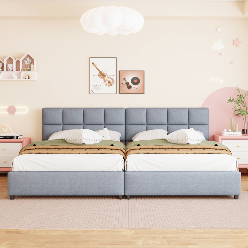 Havenly Set of 2 Twin Size Upholstered Platform Bed with Hydraulic Lift Storage and Headboard, Gray