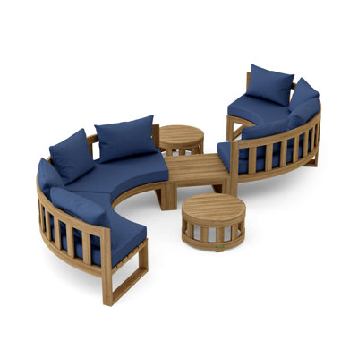 Circular Modular Teak 8 - Person Patio Conversation Sets with Sunbrella® Cushions