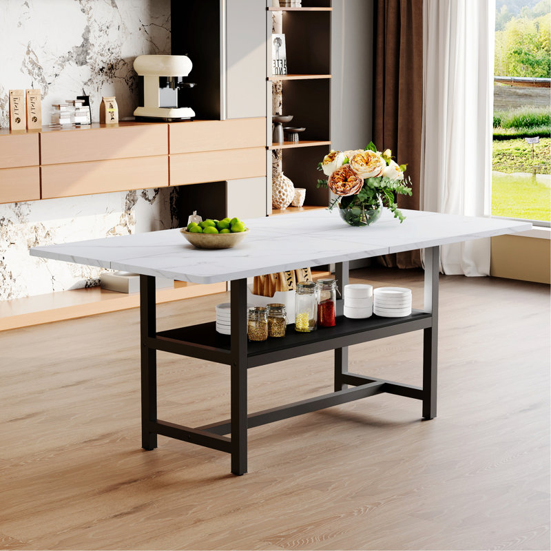 Dining Table with Storage Shelf, White