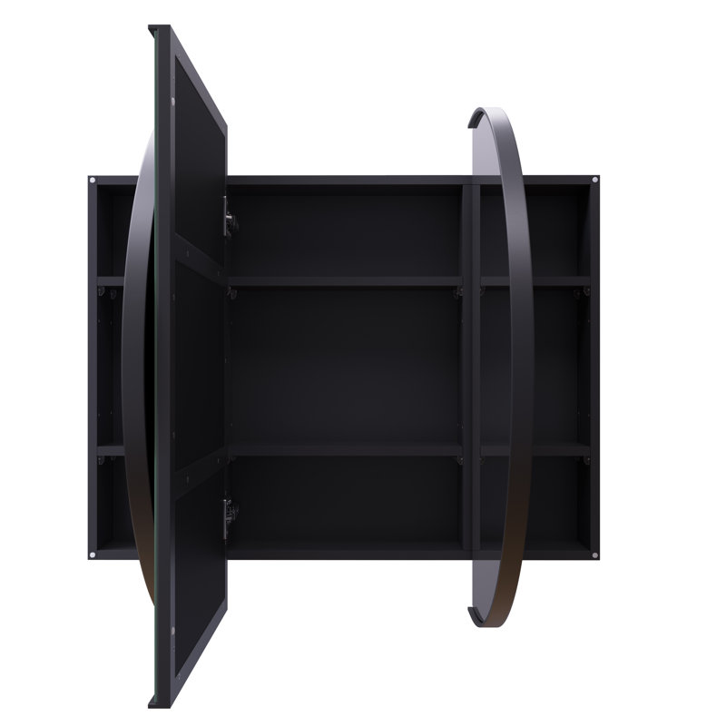 Three Door Steel Frame Pill Shape Medicine Cabinet, Black