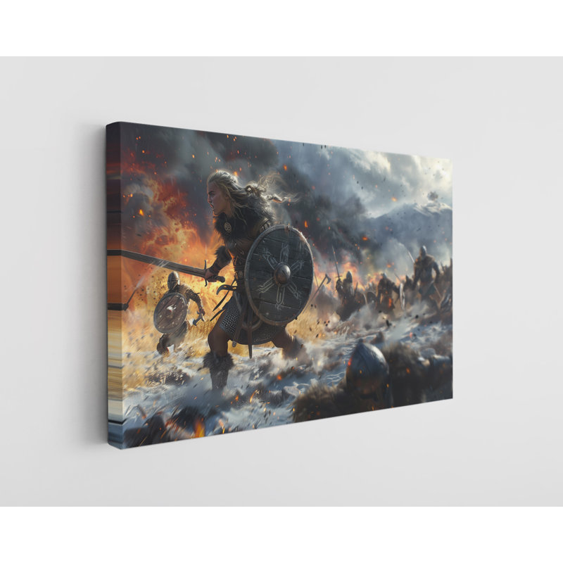 «Viking Warriors in Battle», impression sur toile murale moderne pour la maison et le bureau, H 20 po x l 30 po