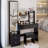 Full Body Mirror Cabinet   Round Mirror LED Vanity Table   Cushioned Stool, 17" Diameter LED Mirror, Touch Control, 3-Color, Brightness Adjustable, Large Desktop, Multi-Layer High Capacity Storage-1963699698