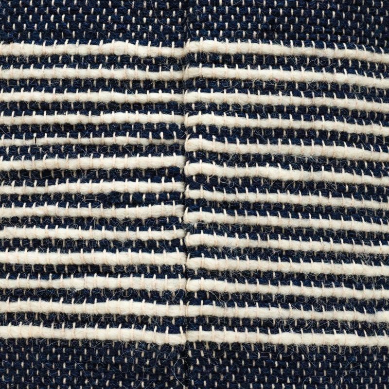 White And Dark Blue Handcrafted Fabric Pouf, Wool Cotton Material, 16X16x16", 250Lb Capacity, Spot Clean, Beads Filling Cylindrical Pouf In Blue, 16"X16"X16",