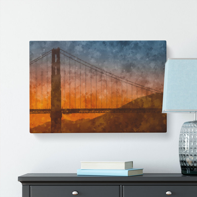 Sunset Over Golden Gate Bridge - Wrapped Canvas Painting, 30cm H x 45cm W x 4cm D