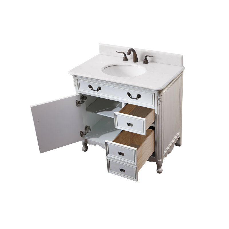 Ensemble de meuble-lavabo simple 36 po Angelique, Blanc antique, Blanc pur