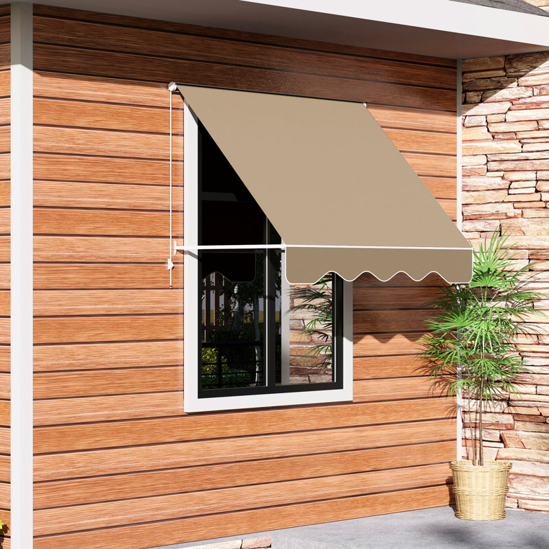 Auvent rétractable manuel pour abri de jardin 6 pi avec abat-jour de patio en aluminium robuste et blanc crème