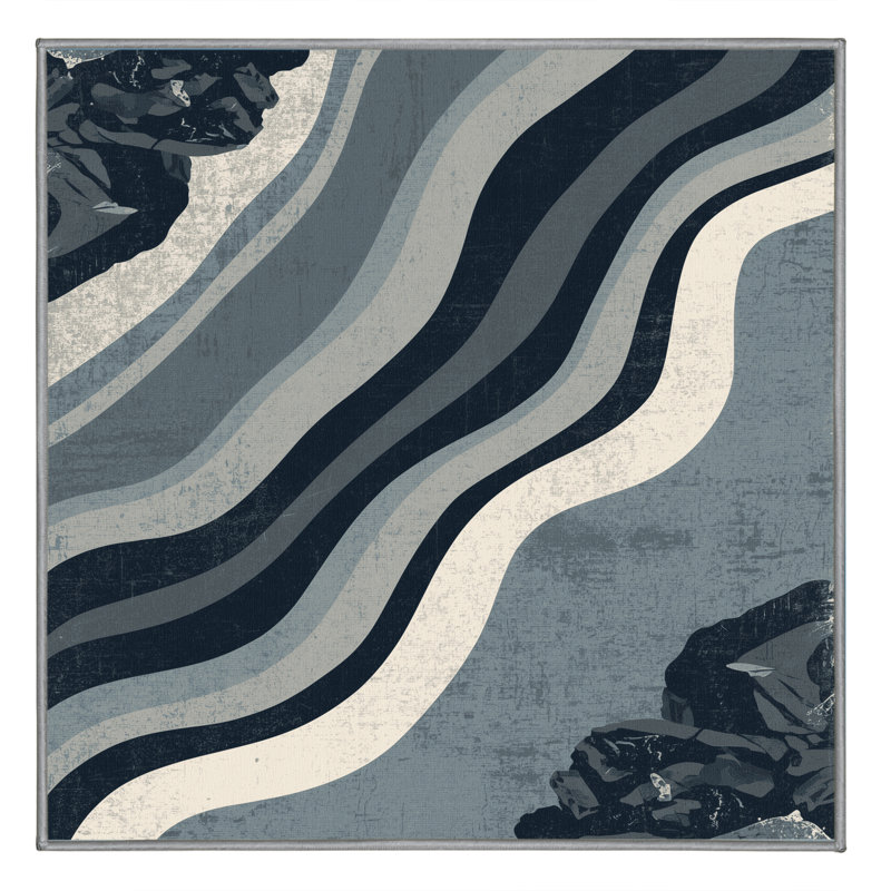 Tapis gris rustique lavable à la machine Pegah Country, Carré 6 pi