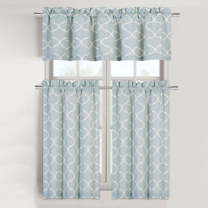 Larocca Geometric Kitchen Curtain, Aqua