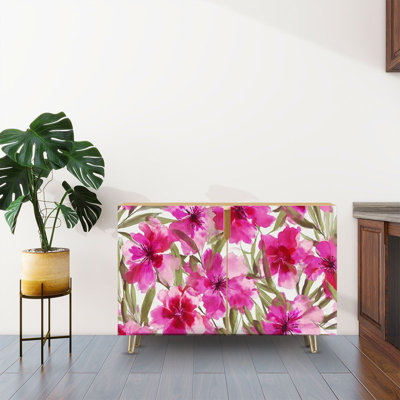 Sideboard Buffet Cabinet with Storage flowers with 2 Doors for Living Room and Kitchen