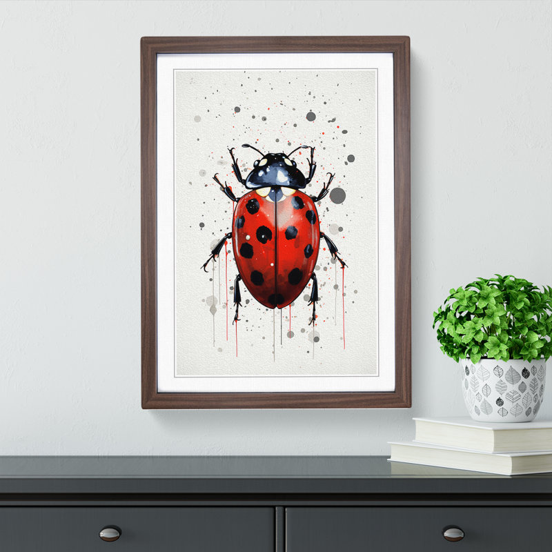 Ladybird Line - Single Picture Frame Print on Wood, Walnut, 46cm H x 34cm W x 2cm D
