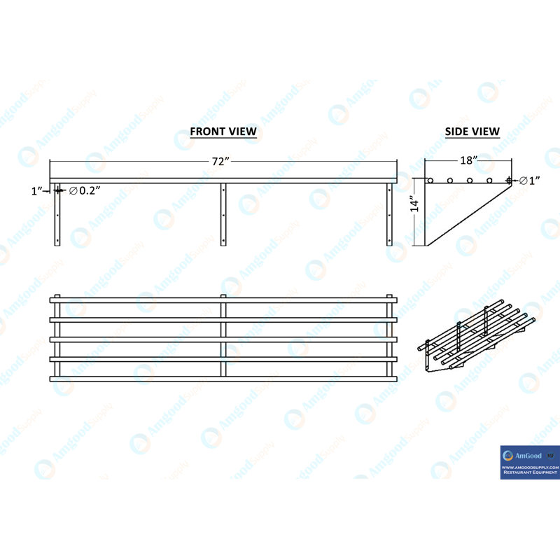AmGood 72" Stainless Steel Floating Wall Shelf with Brackets
