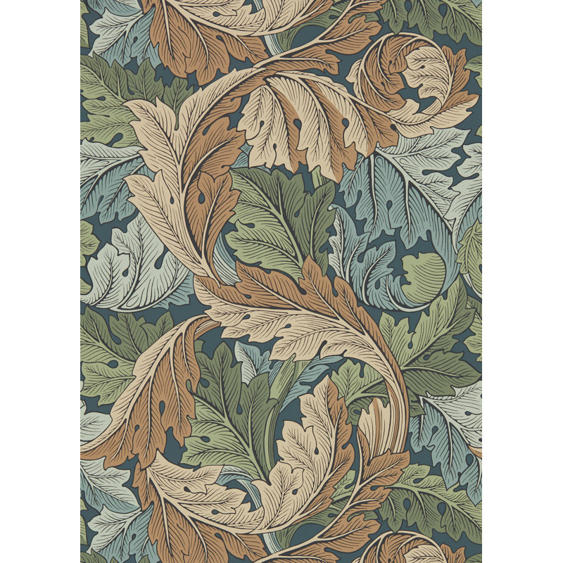 Acanthus Wallpaper, Slate Blue/Thyme