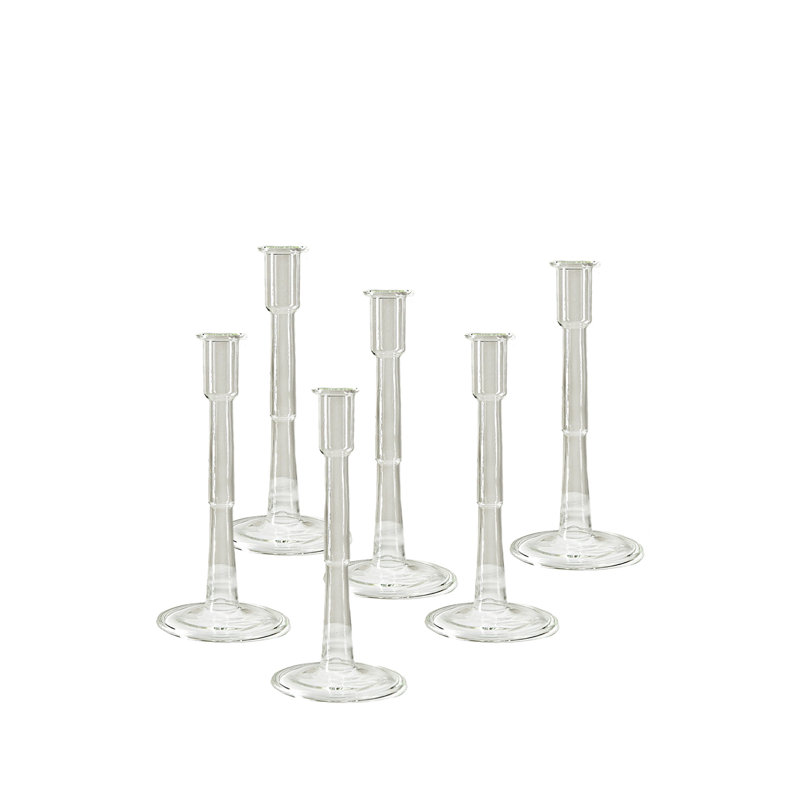 Serene Spaces LivingGlass Pillar Taper Candle Holders, Set Of 6, Large Clear Candlestick Holder For Home Decor, Weddings, Parties, Events, And Table Centerpiece Decorations