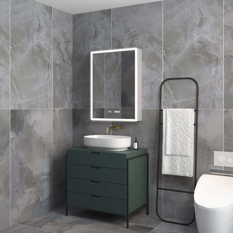 Halm 24'' W 32'' H Frameless Medicine Cabinet with Mirror and 3 Adjustable Shelves, Left