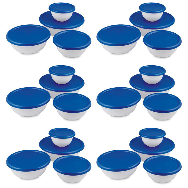 Sterilite Covered Bowl Set, 4 Plastic Bowls with 4 Lids, Food Storage, Dishwasher Safe