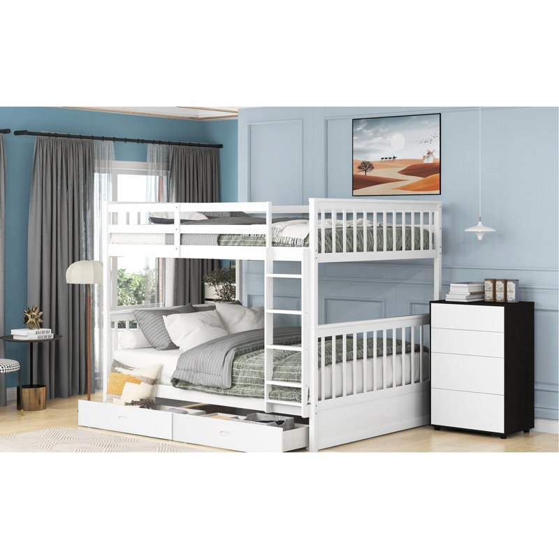Lit superposé blanc avec rangement et s'adapte à toutes les échelles de décor, différents styles de chambre à coucher, Blanc