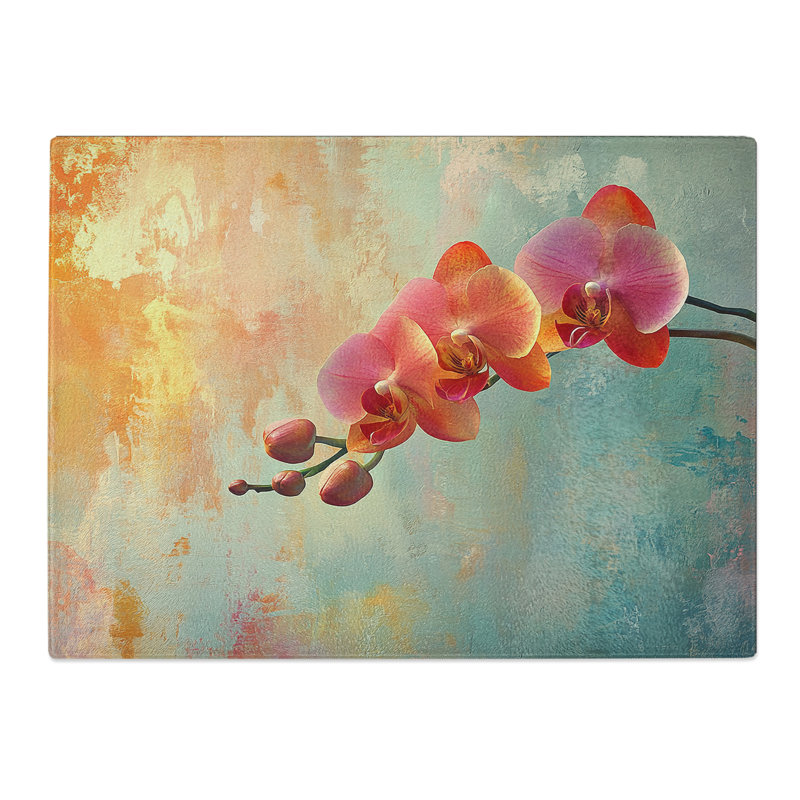 Orchid Flower Design  Glass Chopping Board
