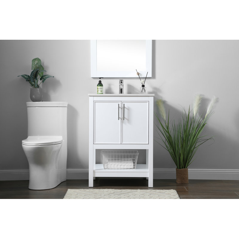 Everett 24'' Single Bathroom Vanity with Engineered Marble Top, White
