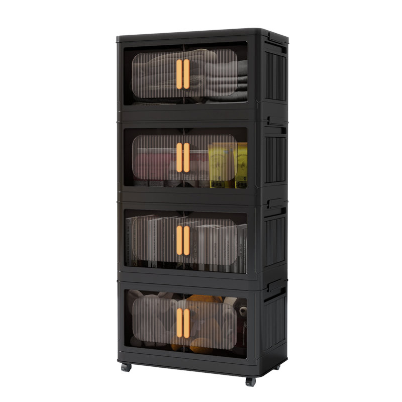 Stackable 4-Tier Storage Cabinet With Transparent Doors And Wheels