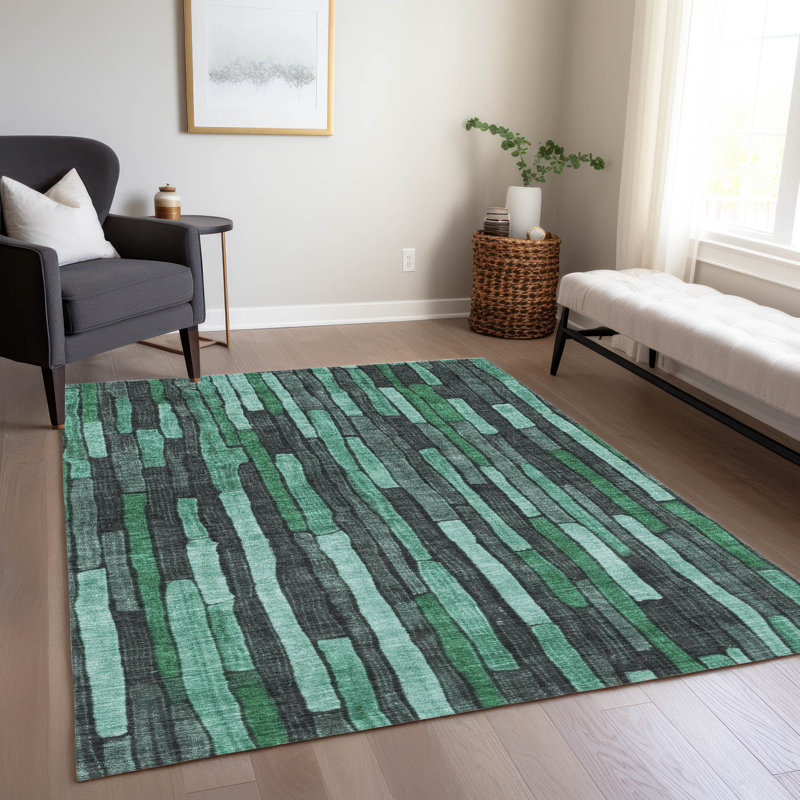 Machine Washable Indoor/Outdoor Christain ACN1307 Sage Rug, Rectangle 3' x 5'