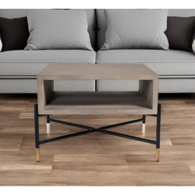 Table basse carrée en béton et en métal 25 po avec tablette