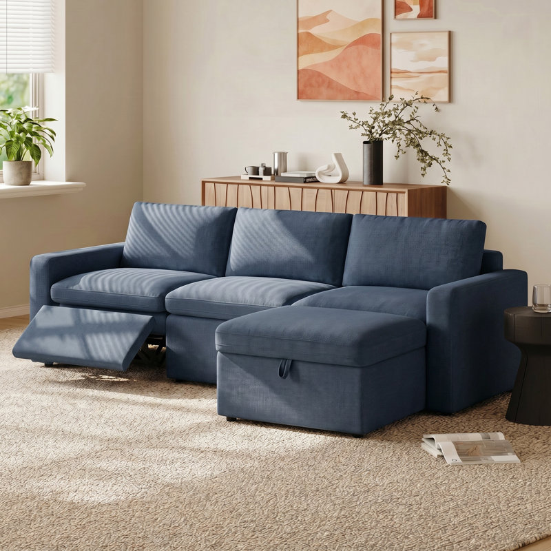 Canapé modulaire inclinable électrique 4 pièces Lana, Polyester bleu