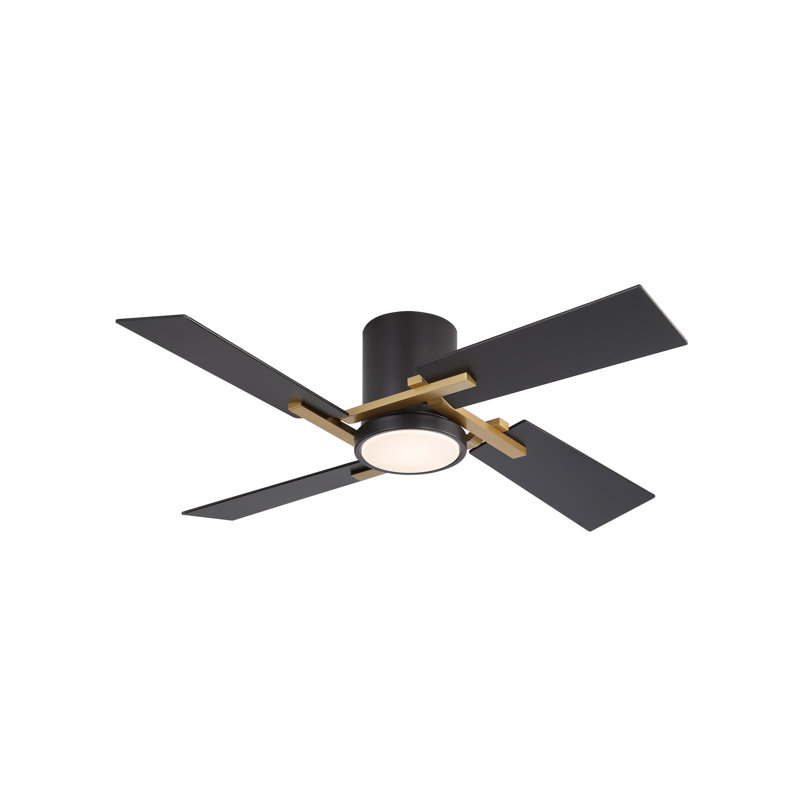 Ventilateur de plafond encastré 48 po avec 4 pales bicolores à 4 lumières à intensité variable, réversible, avec moteur à courant continu et télécommande, sable et noir 