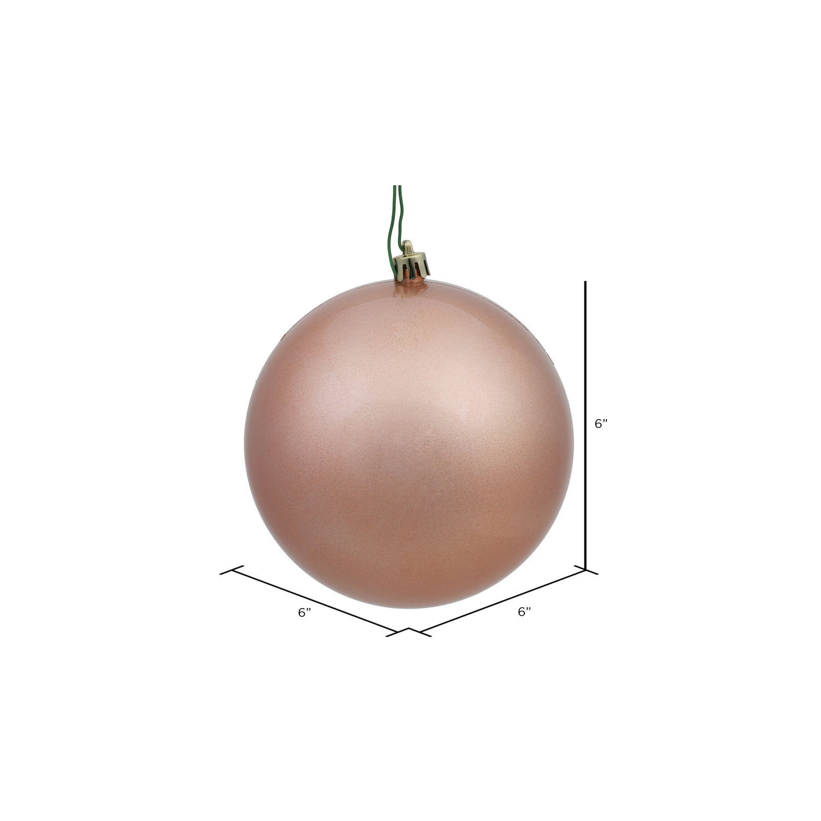 Christmas Ball Ornament, Candy Rose Gold, 6" H x 6" W x 6" D