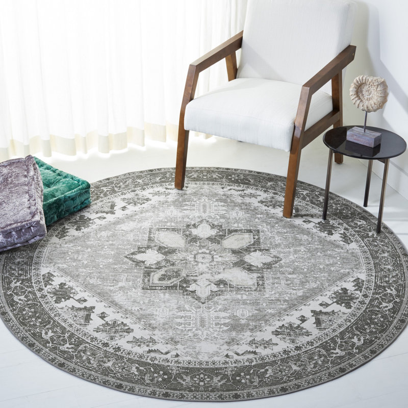 DeBary Oriental Dark Sage/Ivory Area Rug, Round 6'
