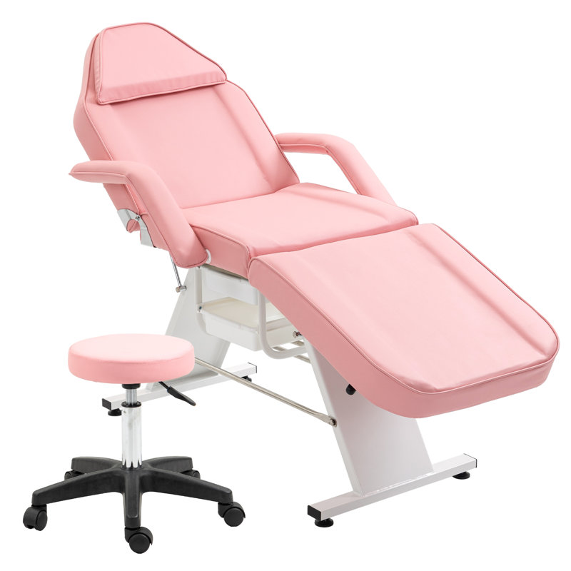 Massage Salon Tattoo Chair – 3-Section Adjustable Facial Bed With Two Trays & Hydraulic Stool, Multi-Purpose Spa Equipment