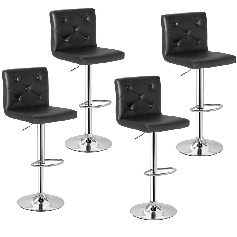 Ensemble de 4 tabourets de bar pivotants, tabourets de bar en similicuir rembourrés à hauteur de comptoir avec dossier, chaises de bar modernes réglables pour îlot de cuisine, noir