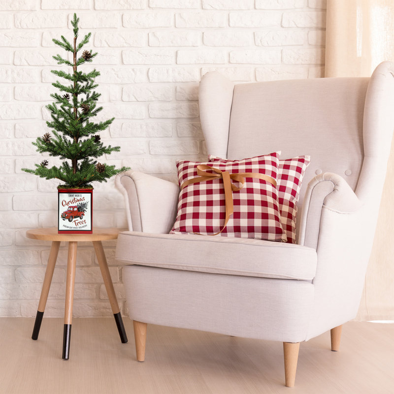 24-Inch Unlit Fir Christmas Tree with Pinecones in Red Metal Pot