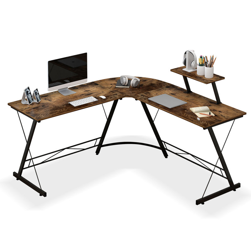 Bureau en forme de L - Bureau d'angle Comupter de 50,8 po - Bureau à domicile avec tablette pour moniteur et support pour unité centrale - Table d'écriture Modern Gaming Study