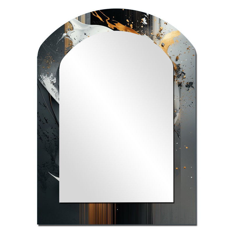 Black And Gold Abstract Shapes And Lines IV - Abstract Shapes Asymmetrical Wall Mirror, Modern Arch Decorative Mirror, Printed Metal Art