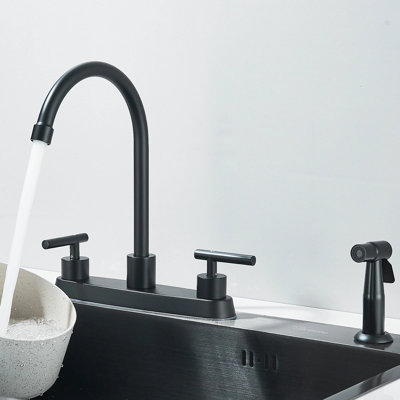 Robinet de cuisine noir mat à 2 poignées avec pulvérisateur latéral et conduites d'alimentation, robinet d'évier de cuisine à arche haute de 8 pouces, bec pivotant à 360 °, pour véhicule récréatif à 3 trous