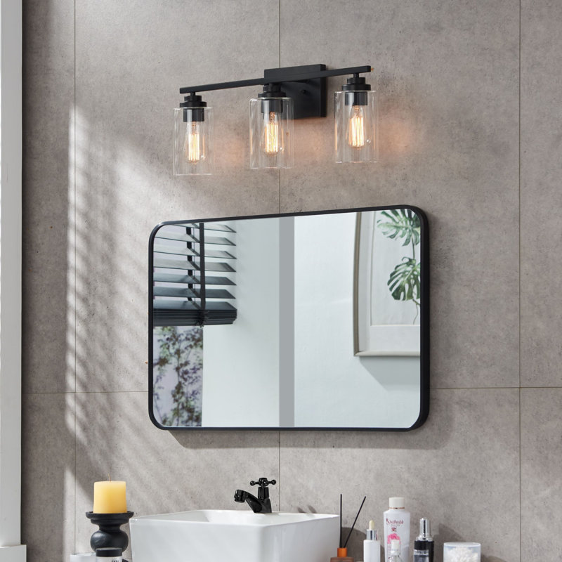 Quitterie - Éclairage pour meuble-lavabo, Noir mat, Clear, 3