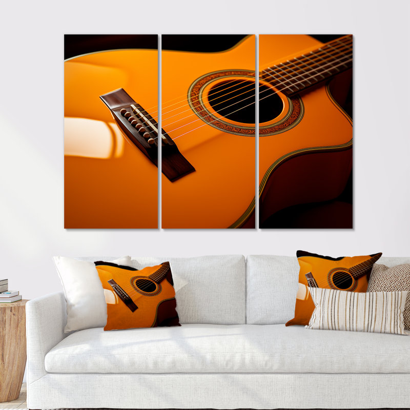 Magnifique guitare orange, ensemble d'art mural, Toile tendue, H 28 po x l 36 po x P 1 po