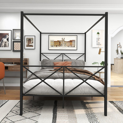 Metal Canopy Bed Frame, Platform Bed Frame Queen with X Shaped Frame -  Gracie Oaks, 9EDA9B1C59DB4E3697740F1369AEB040