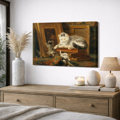 Art rétro de chat et de chatons avec cadre photo, images de chambre d'enfant, impression encadrée sur toile.