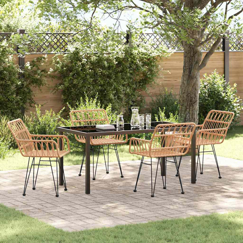 5 Piece Garden Dining Set Poly Rattan, 73cm H x 160cm W x 80cm D, Brown