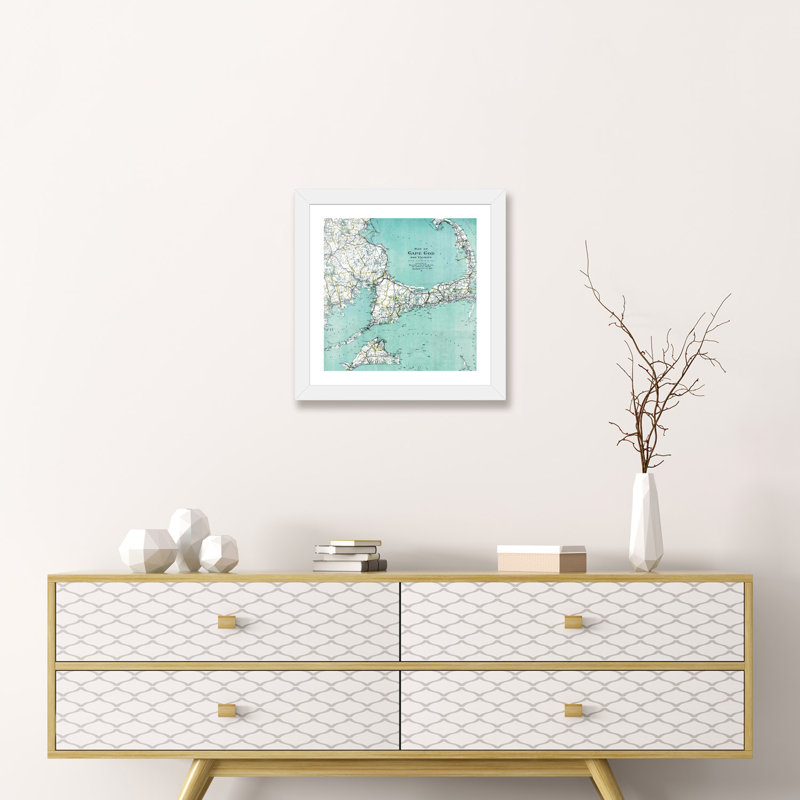 «Cape Cod and Vicinity Map» - impression, H 16 po x l 16 po x p 1 po, Papier beaux-arts encadré blanc