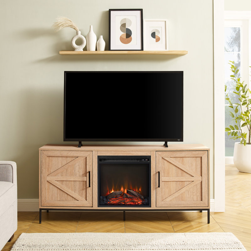 Meuble télé avec foyer électrique pour téléviseur de 65 po ou moins Letisia, Chêne côtier
