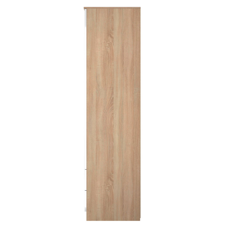 Fully Assembled 2 Door Wardrobe, 197cm H x 74cm W x 53cm D, White/Oak
