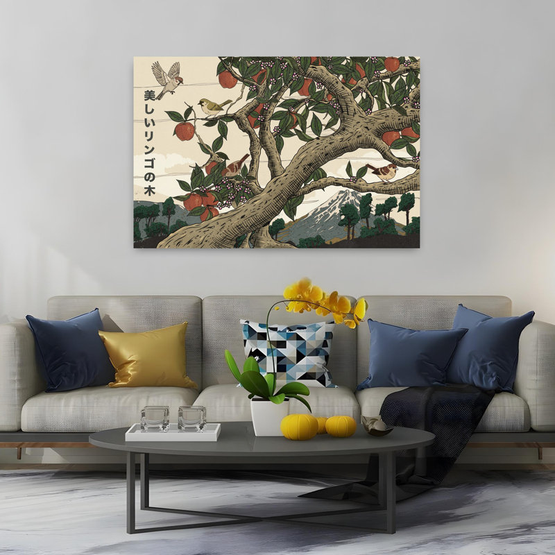 Art japonais de paysage de pommier japonais pacifique serein traditionnel, H 40 po x l 60 po