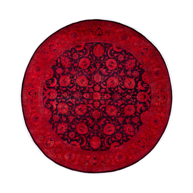Overdyed Hand-Knotted Wool Modern-Contemporary Pink Area Rug 8' 1" x 8' 1"
