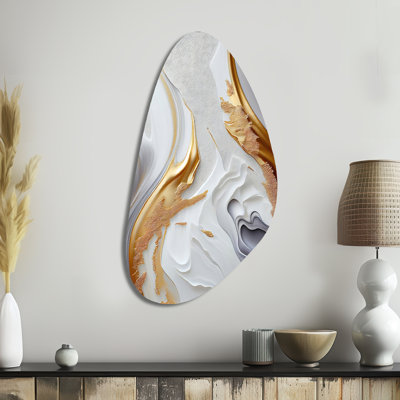 White And Gold Marble Abstract I - Marble Irregular Shape Metal Art, Modern Asymmetrical Metal Print