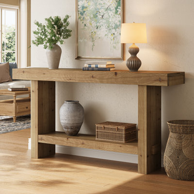 63" Solid Wood Console Table, Farmhouse Entryway Table For Hallway, Entrance, Living Room